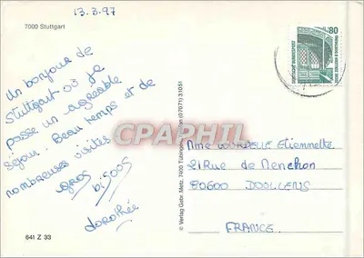 Stuttgart — três vistas — Verlag Gebr. Metz, n° 641 Z 33 — Verso