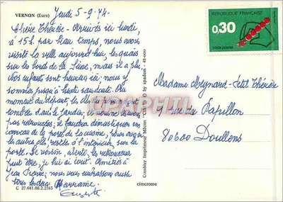 Vernon — widok katedry, mostu nad Seiną i zamku — Drukarnia Mâcon — Rewers
