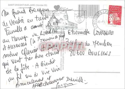 Saint-Vincent-sur-Jard — vista da praia, da igreja e da « Bicoque » — Artaud Frères, n° 44470 — Verso