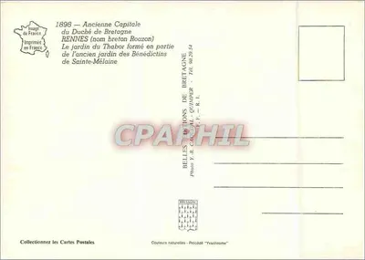 Ogród Thabor w Rennes — dawniej stolica Księstwa Bretanii — wydawca Belles Éditions de Bretagne — Rewers