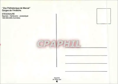 Stegossauro — Zoológico Pré-Histórico de Marzal — Impresso na Itália — Verso