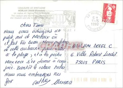 Morlaix — vista panorâmica com viaduto e igreja — Edições Art Jack — Verso