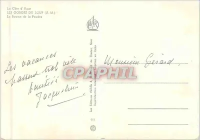Wąwoz Loupa (A.M.) — La Baume de la Poudra — Wydawnictwo « MAB » Nice — Rewers