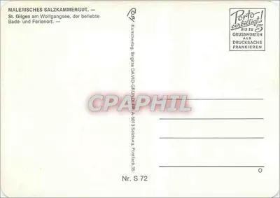 Vista de St. Gilgen am Wolfgangsee — montanhas e flores — Kunstverlag Brigitte David-Grundner, Nr. S 72 — Verso