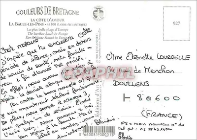 La Baule-les-Pins — widok z lotu nad plażą — Wydawnictwo Art Couleurs de Bretagne, nr 927 — Rewers