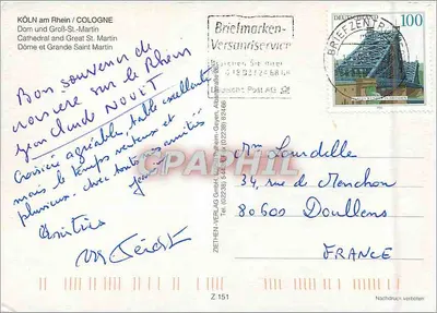 Cólnia — Catedral e Grand-Saint-Martin — Ziethen-Verlag Z 151 — Verso