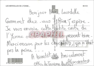 Un pensiero dell'Yonne — Le meraviglie dell'Yonne — Éditions LECONTE, n° 89.512 — Verso