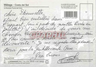 Málaga — A Alcazaba — Editor L. DOMINGUEZ, S.A. n° 54 — Verso