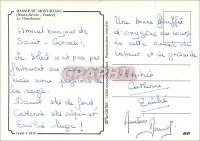 Chamonix Mont-Blanc — vista das montanhas nevadas — diffu-cartes 74000 V 2215 — Verso