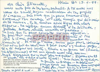 Dama grająca na vinie, otoczona pekarymi — ARIES-VERLAG MÜNCHEN, nr 1084 — Rewers