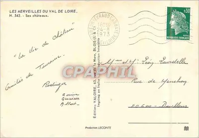 Os Castelos da Loire — As Maravilhas do Vale da Loire, H. 543 — Verso