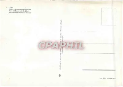 Léon — Ruas e Monumentos — Editor: Hijos de F. Alonso, n° 52 — Verso