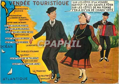 Vendée Touristisch — Humoristische ansichtkaart met illustratie van dansers en accordeonist — Uitgave van l'Étamine Interdite