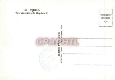Menton — Ogólny widok i Kap Martin — Wydawnictwo Art Munier, nr 107 — Rewers