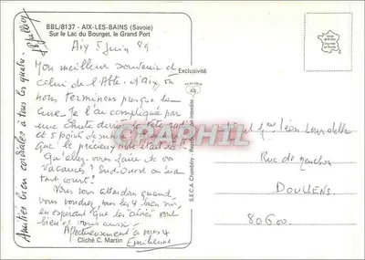Aix-les-Bains y su lago — vista del puerto — editor S.E.C.A. Chambéry — Reverso