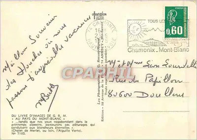 Pejzaż alpiski — Chalet Merlet, Aiguille Verte — Fotografie G. R. M. — Rewers