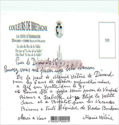 Dinard — vista del puerto y del barrio del Bec de la Vallée — Tarjeta postal antigua Couleurs de Bretagne, n°509 — Reverso