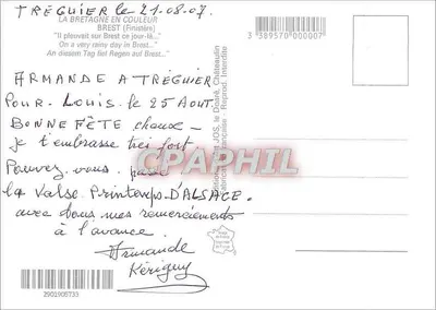 Brest — calle mojada con marinero — edición JOS le Doaté, Châteaulin — Reverso