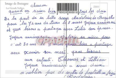 Die Großen Segelschiffe — Bild der Bretagne — n° 22011 — Rückseite