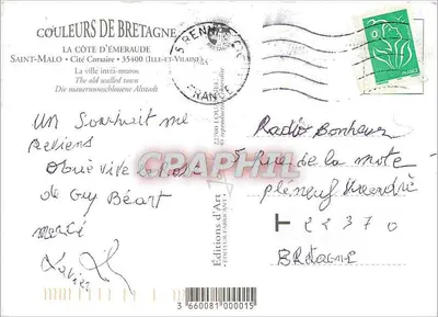 Saint-Malo — vista aérea de la ciudad y la playa — Ediciones d'Art — Reverso