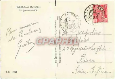 Duża dzwonia — Bordeaux (Gironde) — Les Éditions d'Art Marrel, n° I.B. 3426 — Rewers