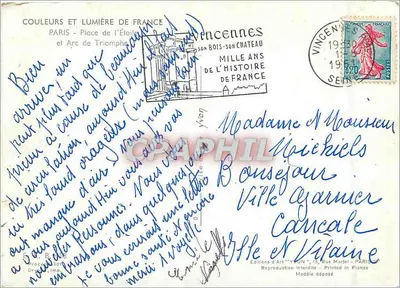 Arc de Triomphe — Paryż — Wydawnictwo Sztuki 'Yvon' nr 107 — Rewers