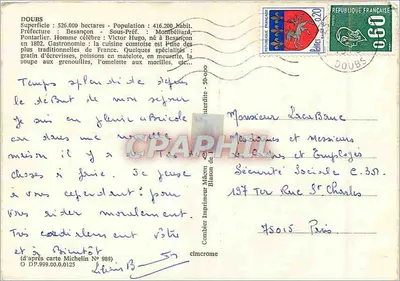 Doubs 25 — Karta pocztowa turystyczna z mapą i widokami miast — Wydawca Comblet Imprimeur Mâcon — Rewers