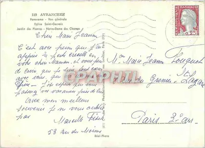 Avranches — Panorama ogólna — Kościół Świętych Gervasiusza i Protasiusza, Ogrody Botaniczne, wydawca Réal-Photo, n°119 — Rewers