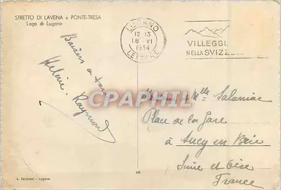 Estreito de Lavena e Ponte-Tresa — Lago de Lugano — editor desconhecido — Verso