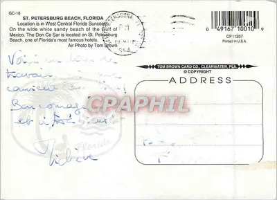 Don Ce Sar Beach Resort Hotel — St. Petersburg Beach, Florida — Tom Brown Card Co. — Verso