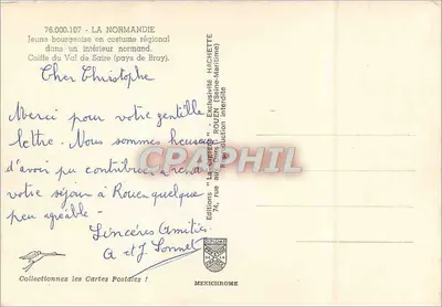 Jeune bourgeoise en costume régional — La Normandie — Éditions Hachette — Rewers