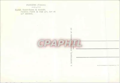 Poitiers (Vienne) — Katedra Notre-Dame la Grande, fasady zachodnia i południowa (XI, XII i XV wiek) — J. ROUBUCHON, Wydawca n° 31 — Rewers