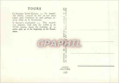 Tours — Katedra Świętego Gatiana — Wydawca Estel, nr 2101 — Rewers