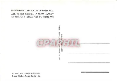 Casa de Boileau em Auteuil — gravura histórica — M. Bailleul, Paris — Verso