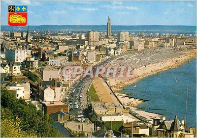 Le Havre - Sainte-Adresse — Visão geral da cidade e da praia, a Porte Océane e a Igreja de São José — Belcolor a partir de Ektachrome