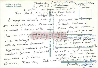 Alicante — Explanada — Comercial Papisa, n° 2.010 — Verso