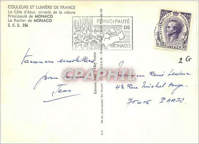 Le Rocher de Monaco — Principauté de Monaco — Éditions Jean-Jaures — Rewers