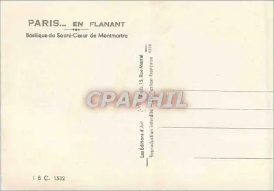 Basílica del Sagrado Corazón de Montmartre — París — Éditions d'Art, n° 1532 — Reverso