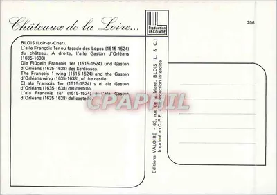 Castelo de Blois — O Vale do Loire — Éditions Valoire — Verso