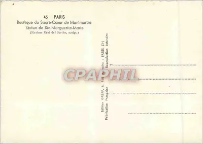 Basiliek van het Heilig Hart van Montmartre — Beeld van Heilige Margaretha Maria — Uitgave Greff, Parijs — Achterkant