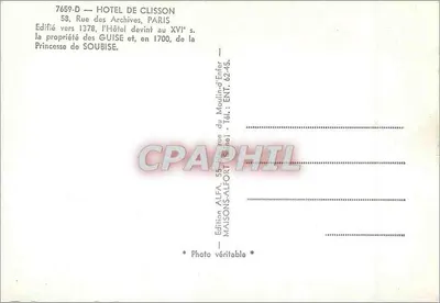 Hôtel de Clisson — Paryż — Wydawnictwo ALFA, MAISONS-ALFORT — Rewers