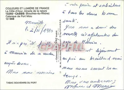Calanque de Port Miou — Kraj nad Morzem Śródziemnym, cud natury — Wydawnictwo Jean-Jaures-Arcueil, n°12/588 — Rewers