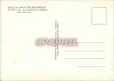 Les Baux-de-Provence — Velha rua, ao longe o castelo em seu rochedo — Edições de Provence G.A.L. — Verso