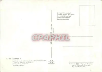 Pamplona — Ogród Taconera z Gaileros Estella — Éditions Pique, Barcelone — Rewers