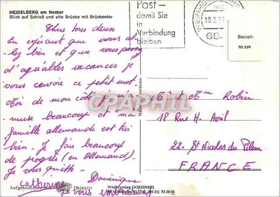 Heidelberg am Neckar — widok na zamek i starą most — Werbepostkarte von Gorzinski — Rewers