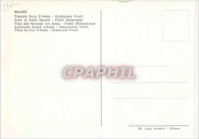 Milão - Piazzale Duca d'Aosta - Grattacielo Pirelli — Ed. Luigi Scrocchi — Verso