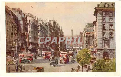 London Bridge — vista animada com ônibus vermelhos e barcos — editor não identificado, número de série não visível — Verso