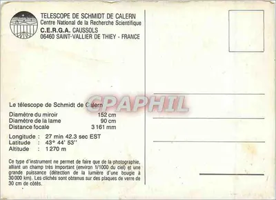 Teleskop Schmidta w Calern — Narodowy Centrum Badań Naukowych — C.E.R.G.A. Caussols — Rewers