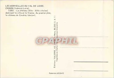 Chinon — O castelo dominando a cidade e a Vienne — Edições Valoire — Verso