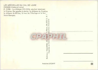 Chinon — Château du Coudray, château du Milieu, tour de l'Horloge et fort Saint-Georges — Éditions Valoire — Rewers